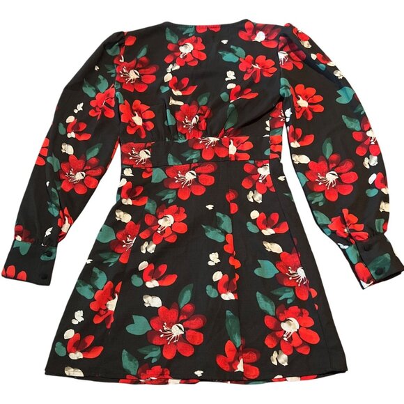 Urban Outfitters Michelle Black Red Floral Mini Dress S Black & Red - Picture 9 of 10